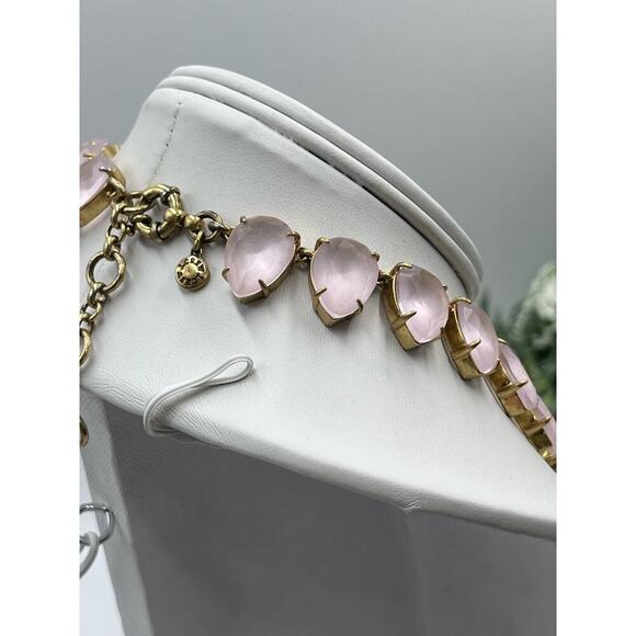 J. Crew Frosted Matte Satin Light Pink Teardrop Rhinestone Full Necklace - Picture 8 of 16